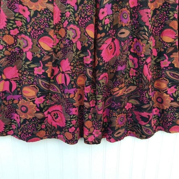 Notations Vintage 90s Floral Midi Skirt Size XL Petite Black Flower Print Rayon - Picture 10 of 12